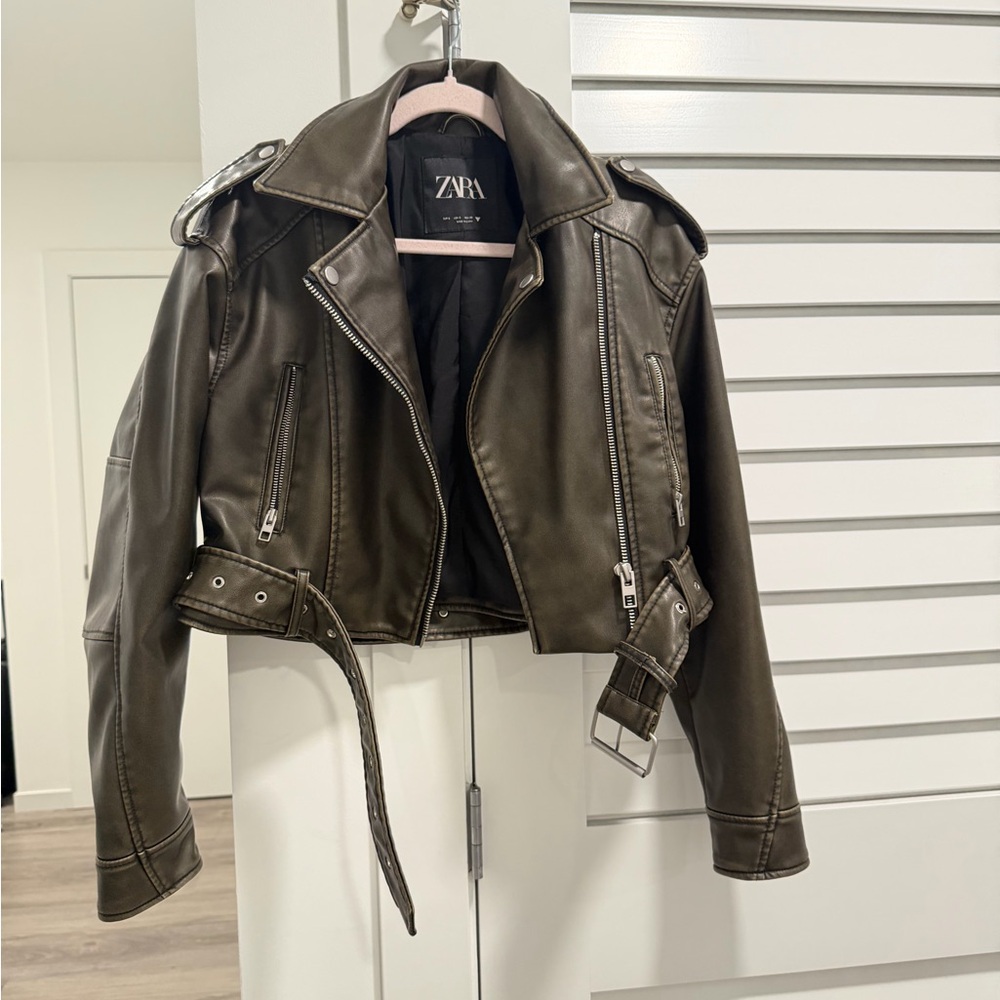 Zara Women's Brown Leather Biker Jacket